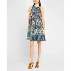 Ulla Johnson Mari Sleeveless Portofino Blue Pattern Tiered Mini Dress 8 NWT